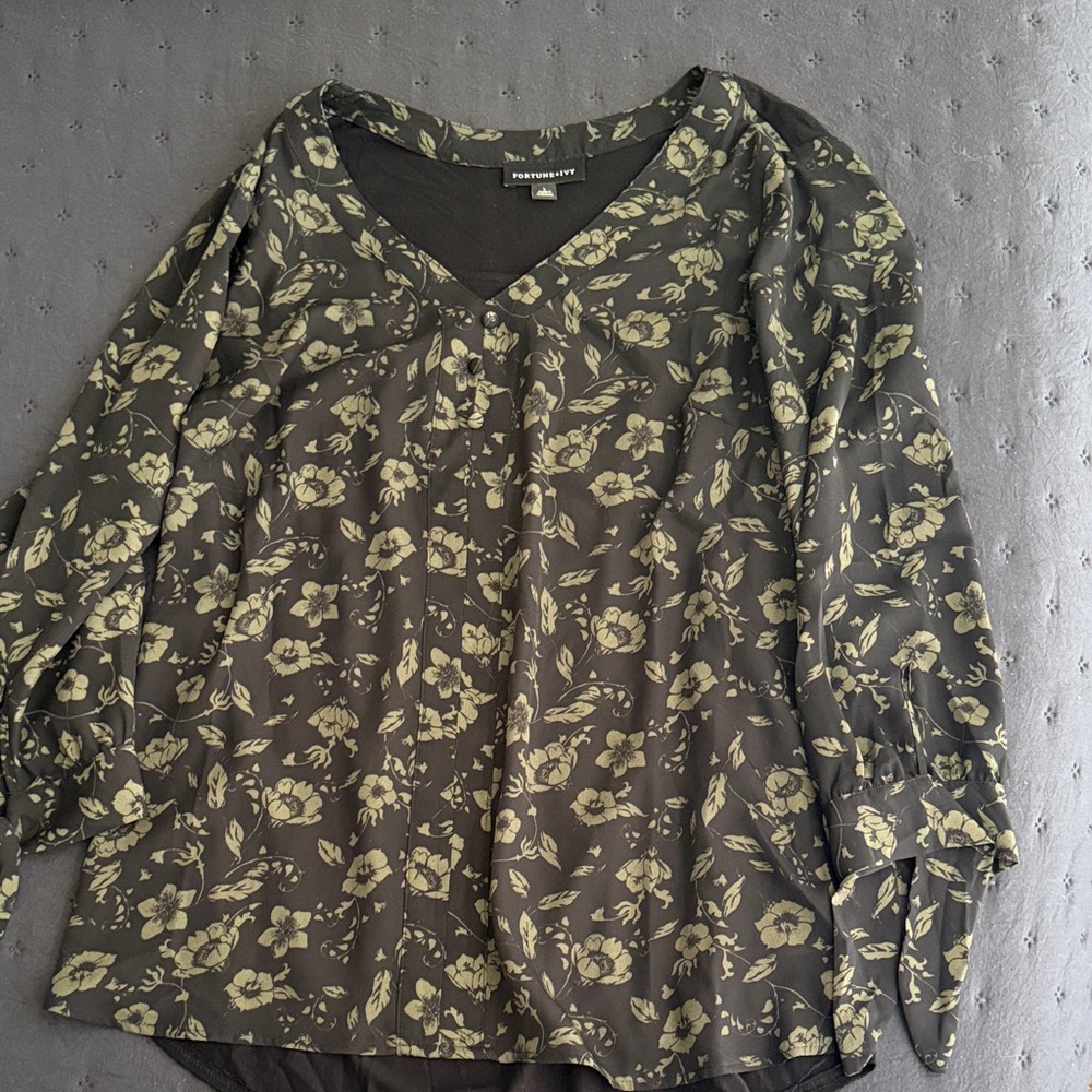 Dark Floral Women's Blouse by Fortune +Ivy